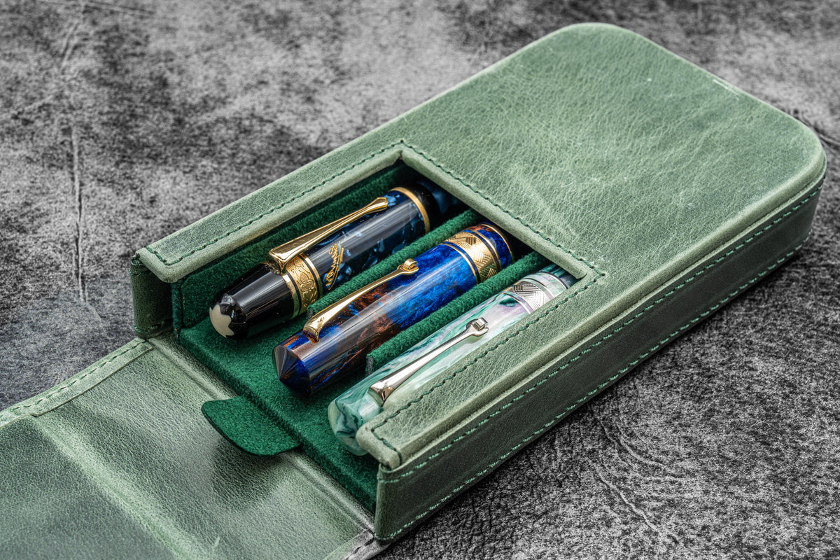Galen Leather Magnum Opus 3 Slot Hard Pen Case with Removable Pen Tray