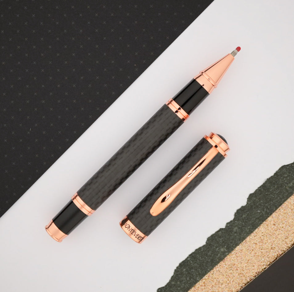 Monteverde Innova Rollerball Pen Gift Set - Carbon Fiber w/ Rosegold