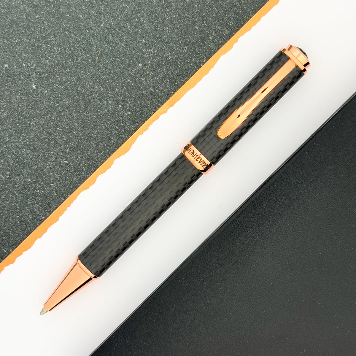 Monteverde Innova Ballpoint Pen - Matte Carbon Fiber w/ Rosegold