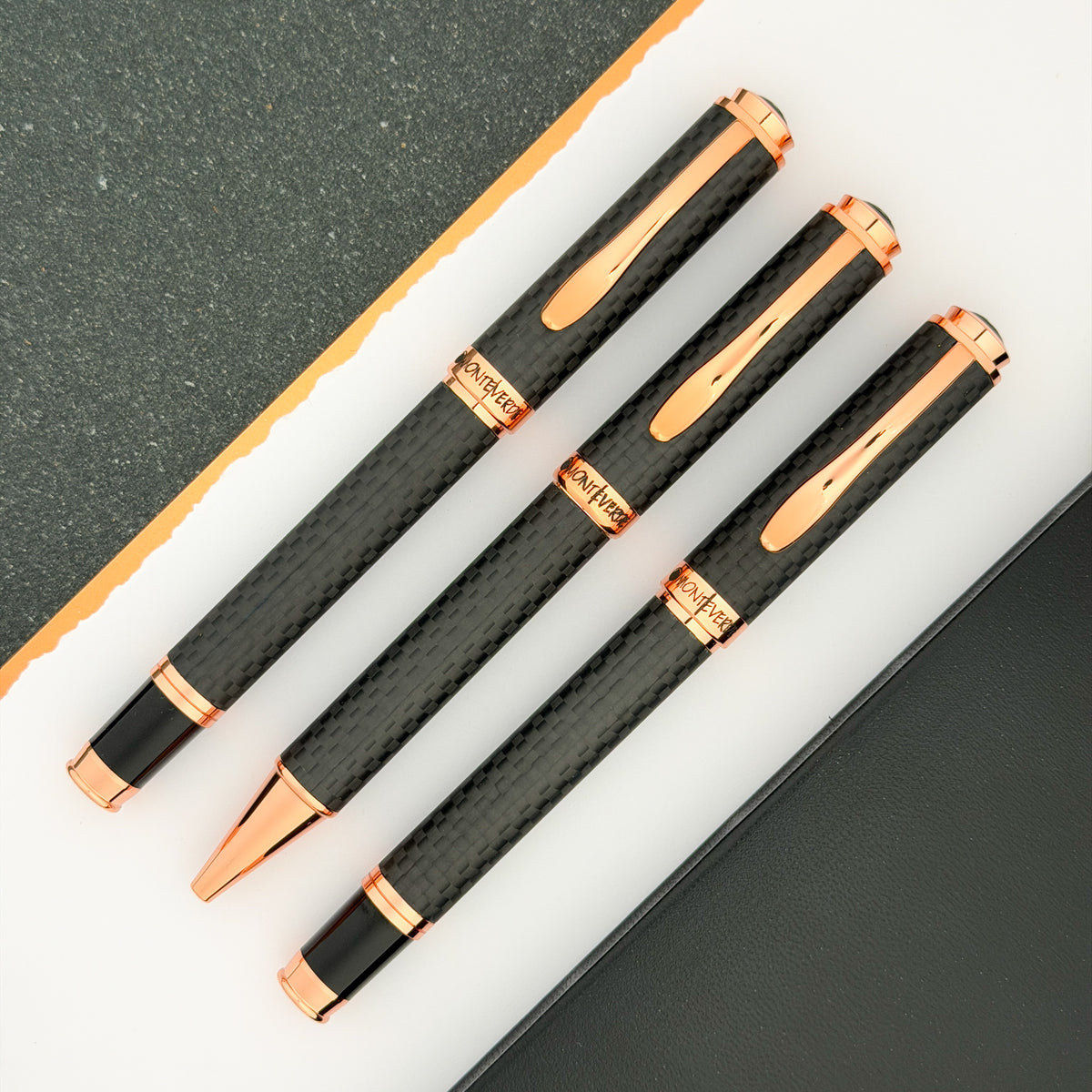 Monteverde Innova Rollerball Pen - Matte Carbon Fiber w/ Rosegold