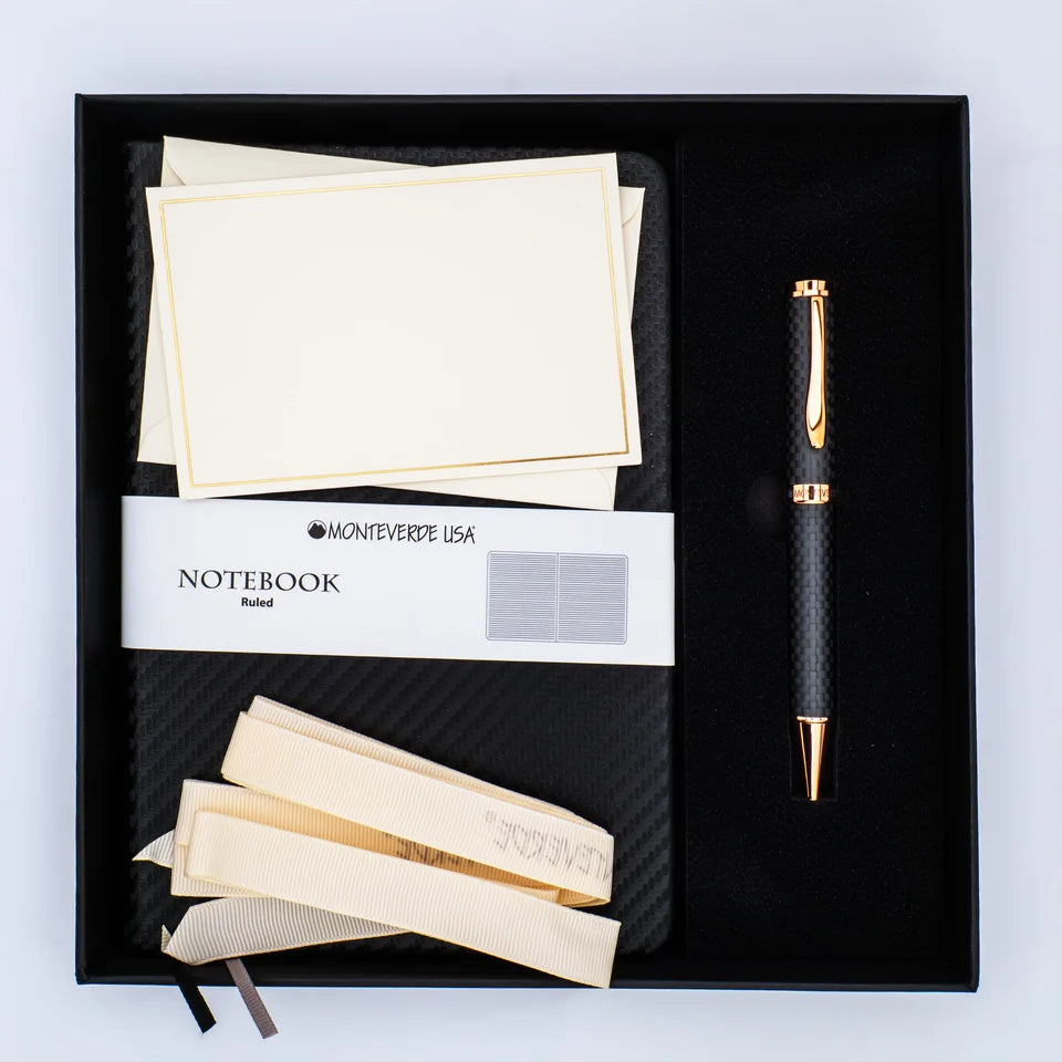 Monteverde Innova Ballpoint Pen Gift Set - Carbon Fiber w/ Rosegold