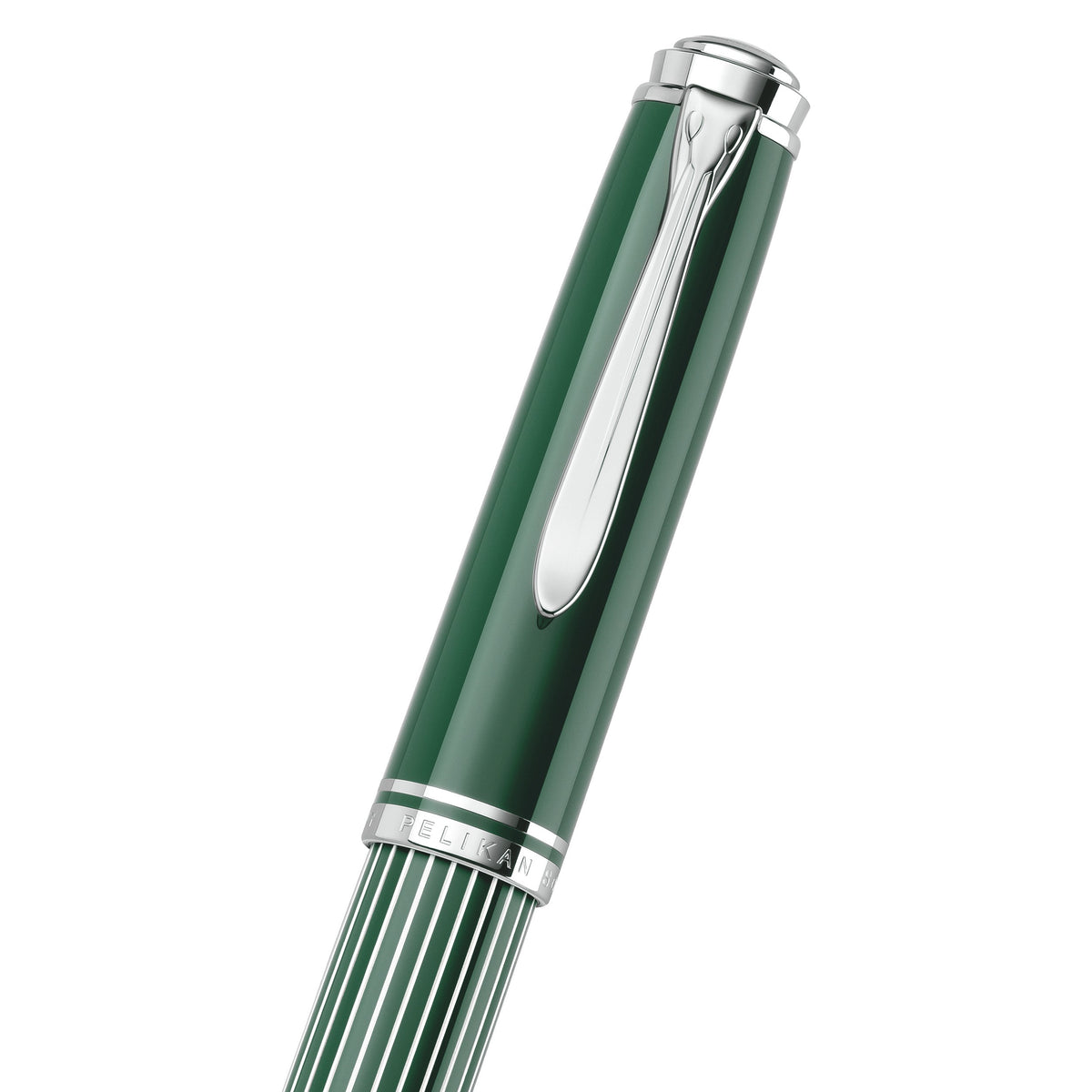 Pelikan M815 Metal Striped Green fountain pen cap and barrel detail