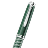 Pelikan M815 Metal Striped Green fountain pen cap and barrel detail