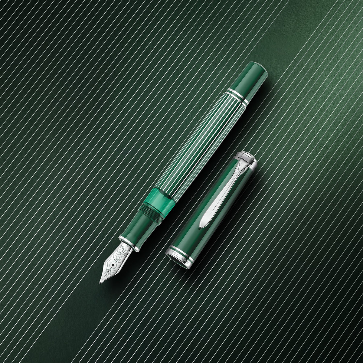 Pelikan M815 Metal Striped Green fountain pen lifestyle