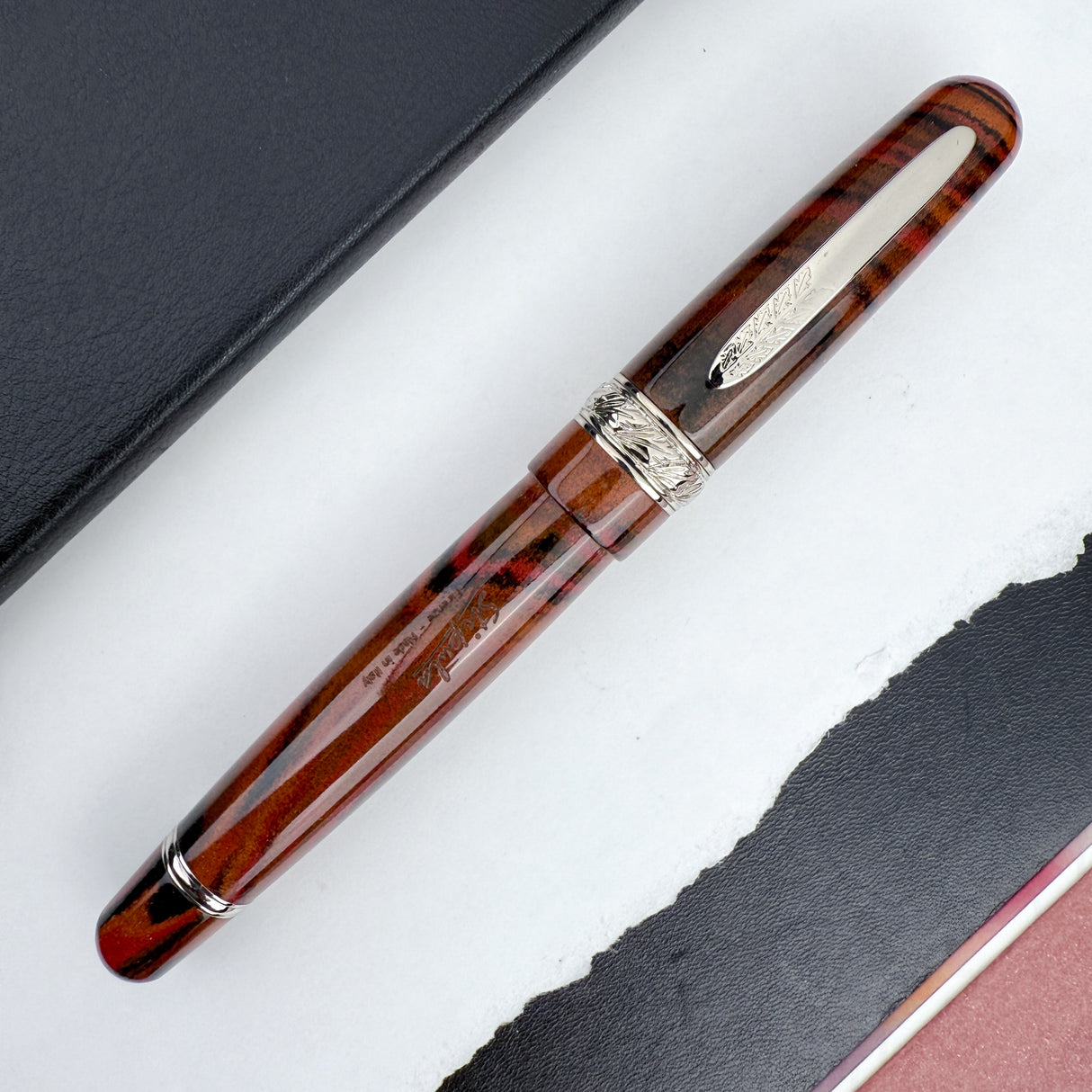 Stipula Etruria Ebonite Fountain Pen - Orange/Black