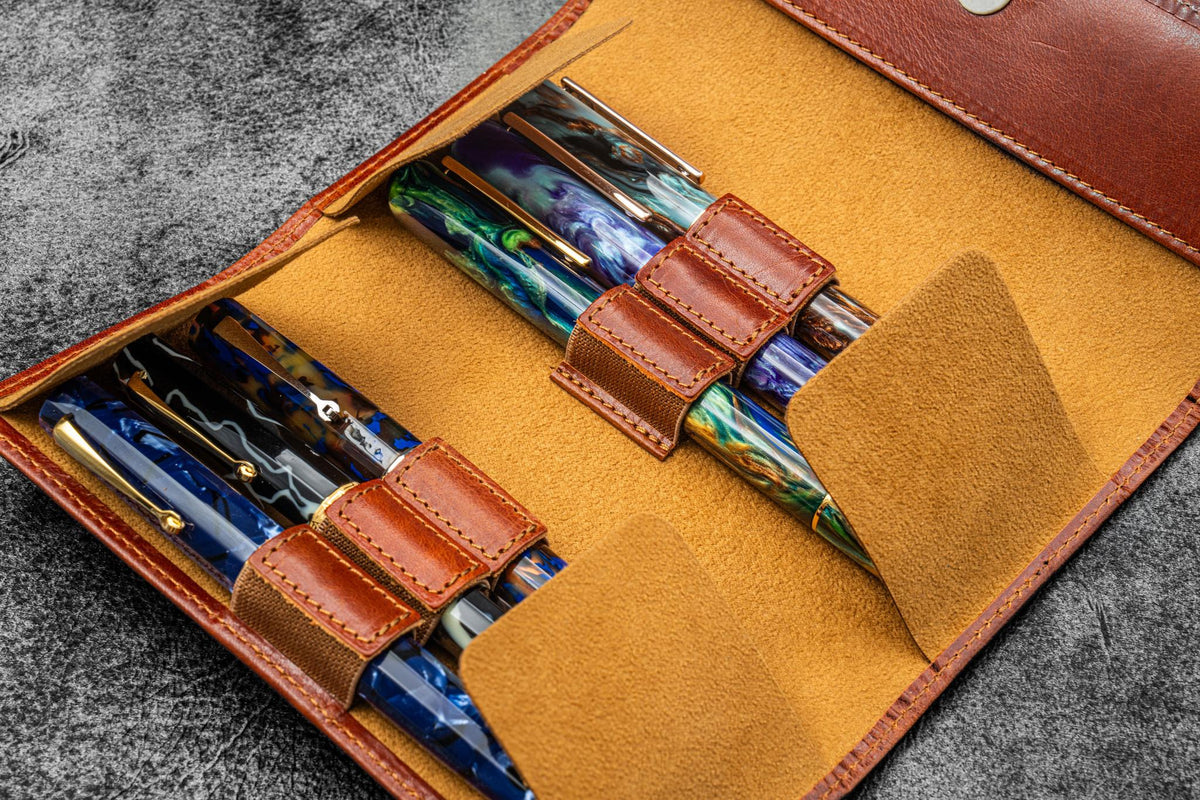 Galen Leather The Writer's Pen Wrap -6 Slots Pen Case