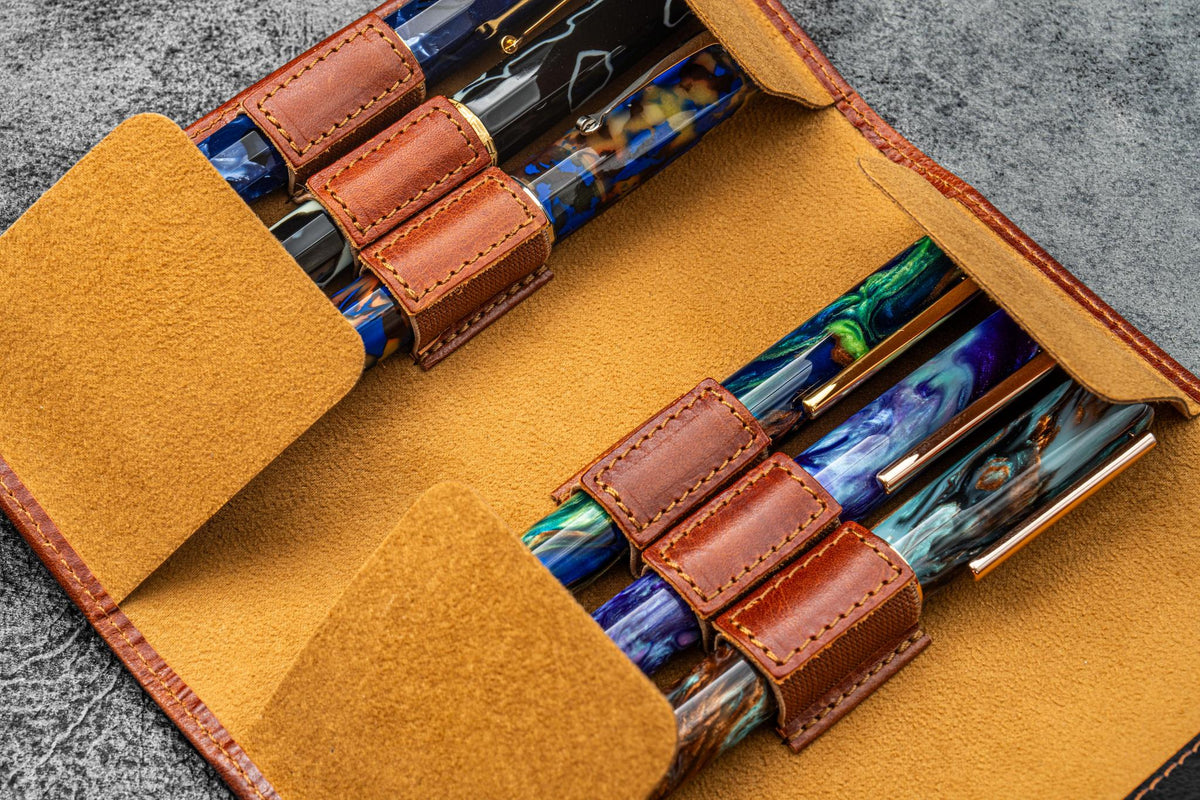 Galen Leather The Writer's Pen Wrap -6 Slots Pen Case