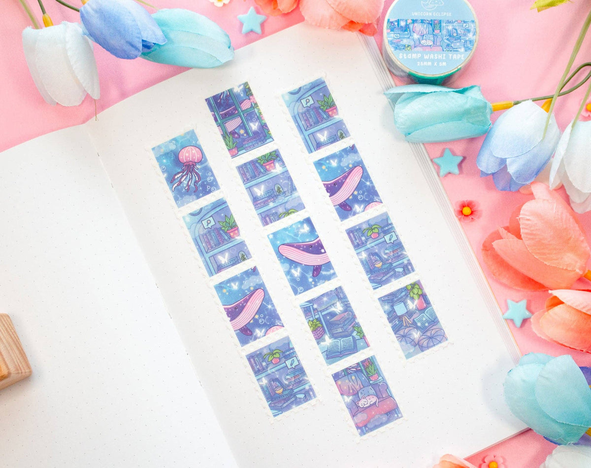 Unicorn Eclipse Reading Room Stamp Washi Tape