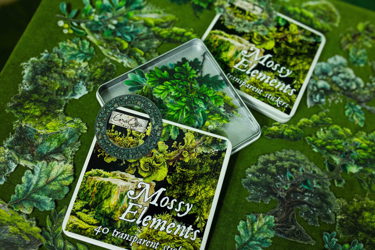 CoraCreaCrafts Mossy Elements Sticker Tin Box