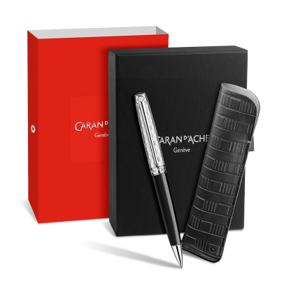 Caran D'Ache Damier Leman Ballpoint Pen Leather Case Set