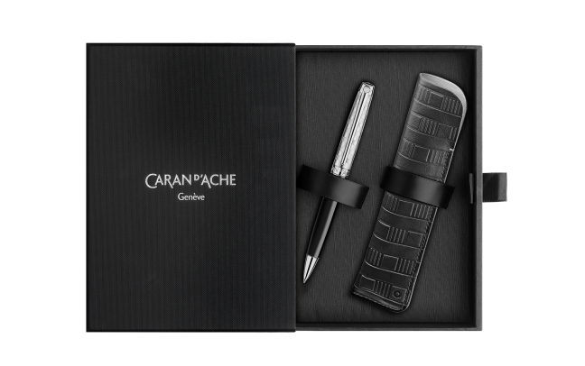 Caran D'Ache Damier Leman Ballpoint Pen Leather Case Set