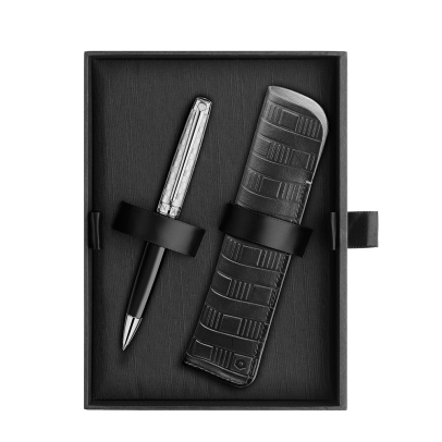 Caran D'Ache Damier Leman Ballpoint Pen Leather Case Set