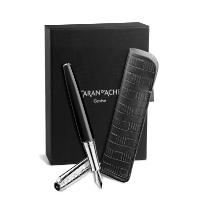 Caran D'Ache Damier Leman Fountain Pen Leather Case Set