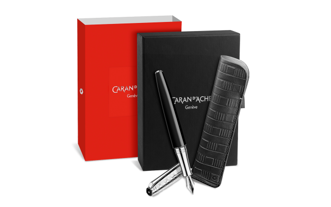 Caran D'Ache Damier Leman Fountain Pen Leather Case Set