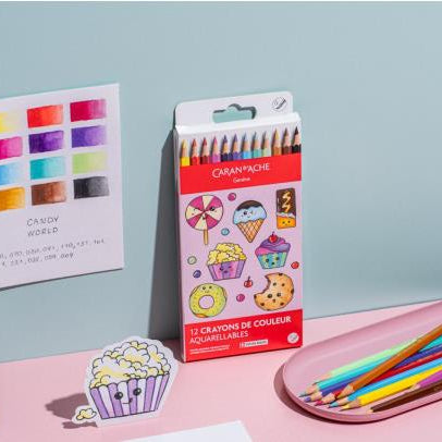 Caran D'Ache Swisscolor 12-Piece Watercolor Pencil Set - Kawaii Collection - Candy World