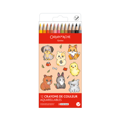 Caran D'Ache Swisscolor 12-Piece Watercolor Pencil Set - Kawaii Collection - Cute Animals