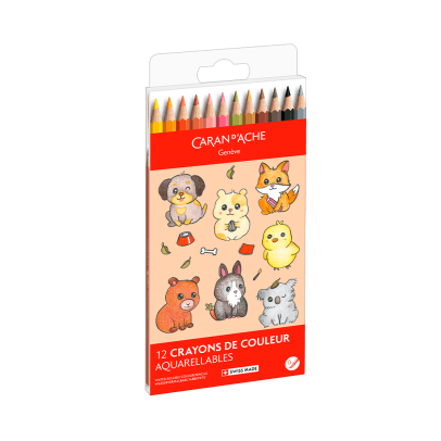 Caran D'Ache Swisscolor 12-Piece Watercolor Pencil Set - Kawaii Collection - Cute Animals