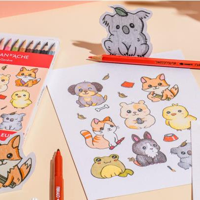 Caran D'Ache Swisscolor 12-Piece Watercolor Pencil Set - Kawaii Collection - Cute Animals