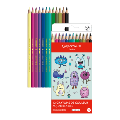 Caran D'Ache Swisscolor 12-Piece Watercolor Pencil Set - Kawaii Collection - Funny Monsters