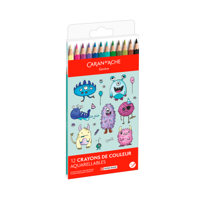 Caran D'Ache Swisscolor 12-Piece Watercolor Pencil Set - Kawaii Collection - Funny Monsters