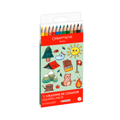 Caran D'Ache Swisscolor 12-Piece Watercolor Pencil Set - Kawaii Collection - Swiss Mountain