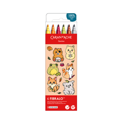 Caran D'Ache Fibralo 6-Piece Pen Set - Kawaii Collection - Cute Animals