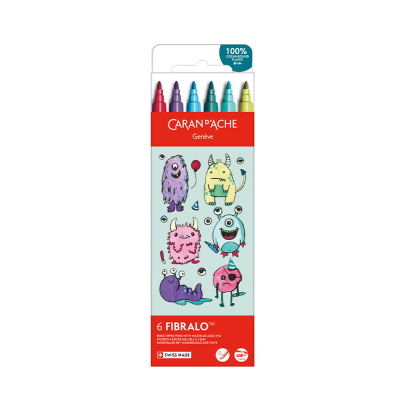 Caran D'Ache Fibralo 6-Piece Pen Set - Kawaii Collection - Funny Monsters