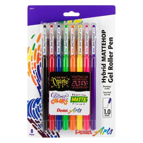 Pentel Arts Hybrid MATTEHOP Gel Roller Sets - 8 Pack - Assorted