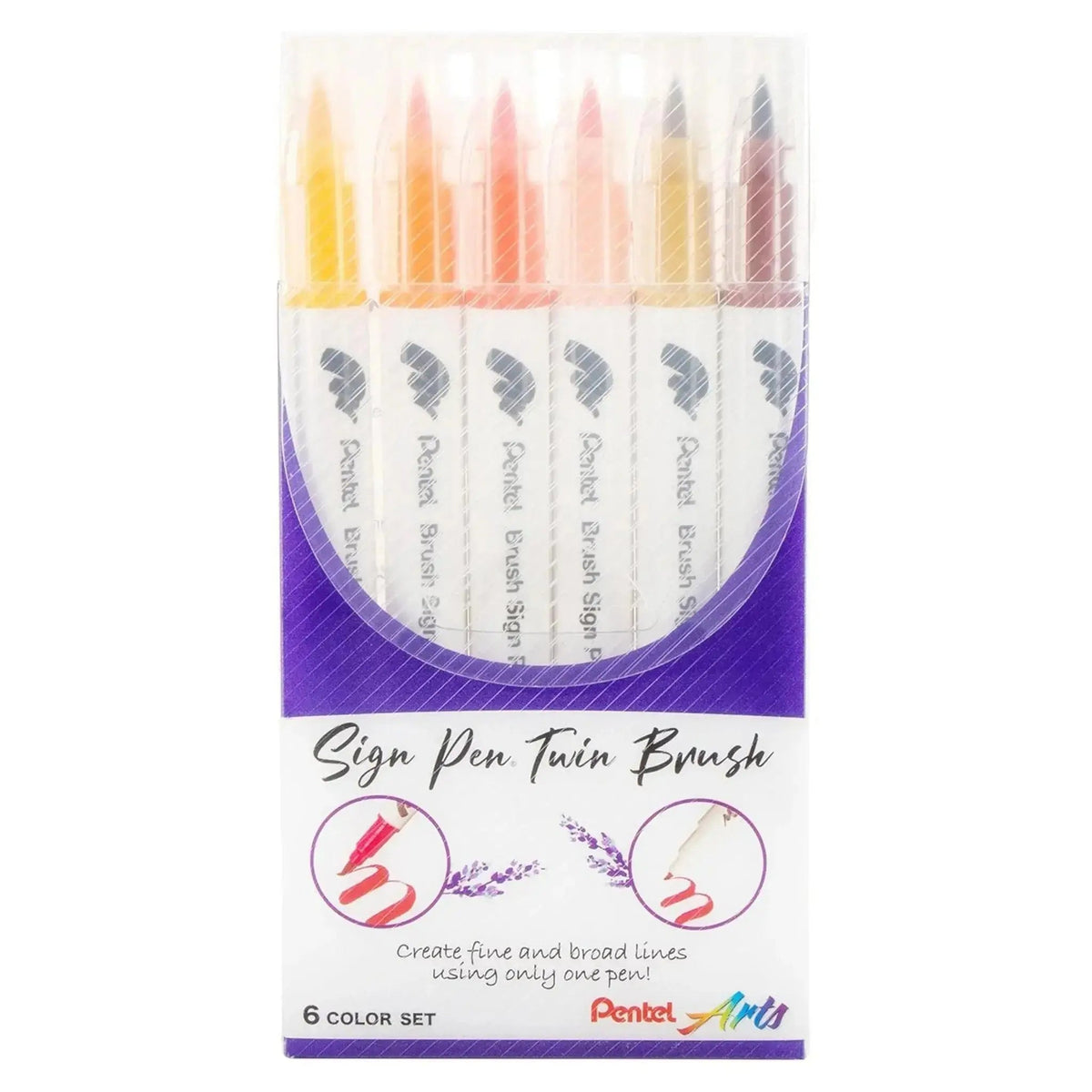 Pentel Arts Sign Pen Twin Brush Set - 6 Pack - Yellow Hues