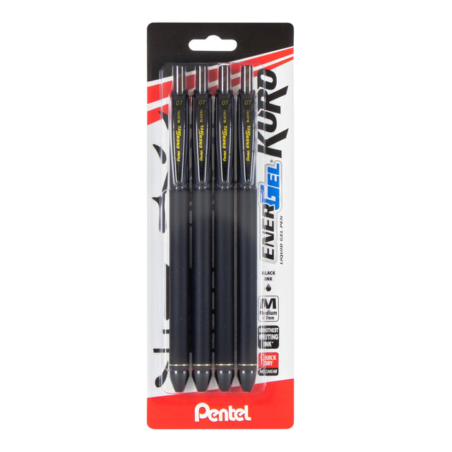 Pentel EnerGel Kuro Liquid Gel Pen Sets - Black - 4 Pack