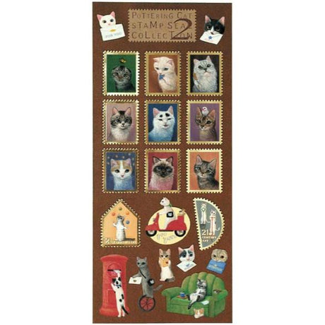 Atlas Stationers - Pottering Cat Stamp Style Sticker Sheet - Collection 2 - Stickers