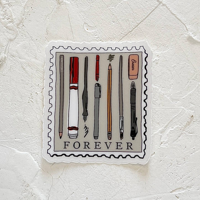 Atlas Stationers - Pens & Pencils Forever Postage Stamp Sticker - Stickers