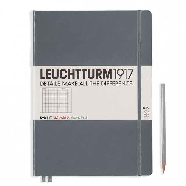 Leuchtturm A4+ Master Slim Hardcover Notebook - Anthracite Grey - Squared | Atlas Stationers.