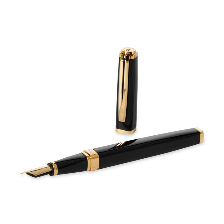 Waterman Exception Slim Fountain Pen - Black w/ Gold Trim | Atlas Stationers.