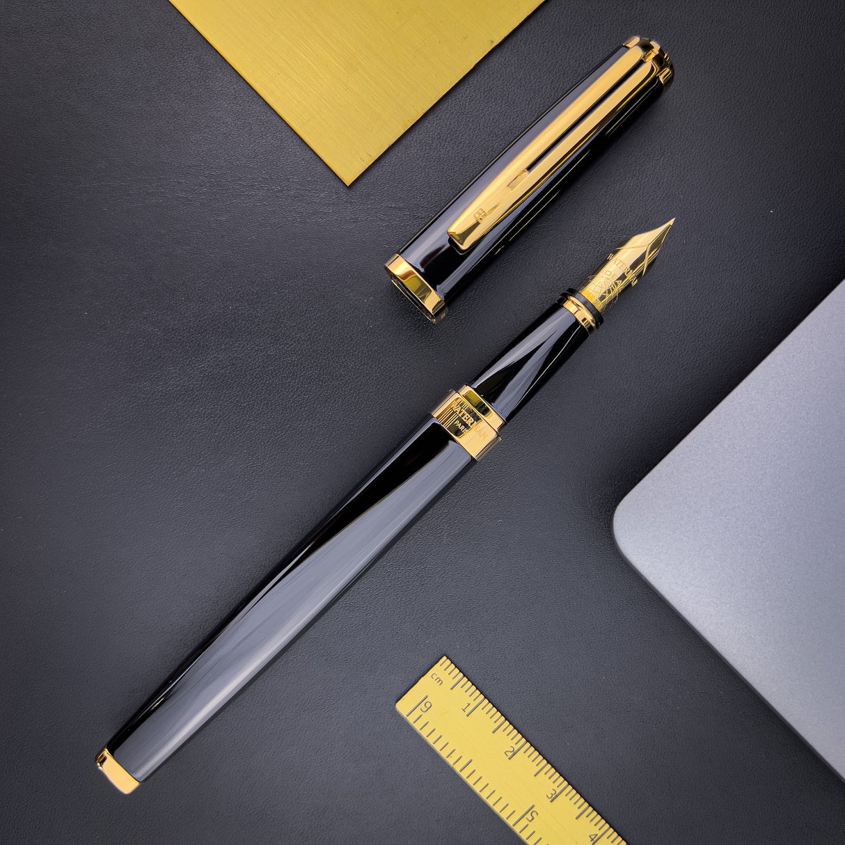 Waterman Exception Slim Fountain Pen - Black w/ Gold Trim | Atlas Stationers.