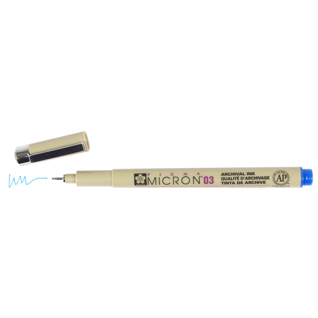 Pigma Micron 03 .35mm Pen - Blue | Atlas Stationers.