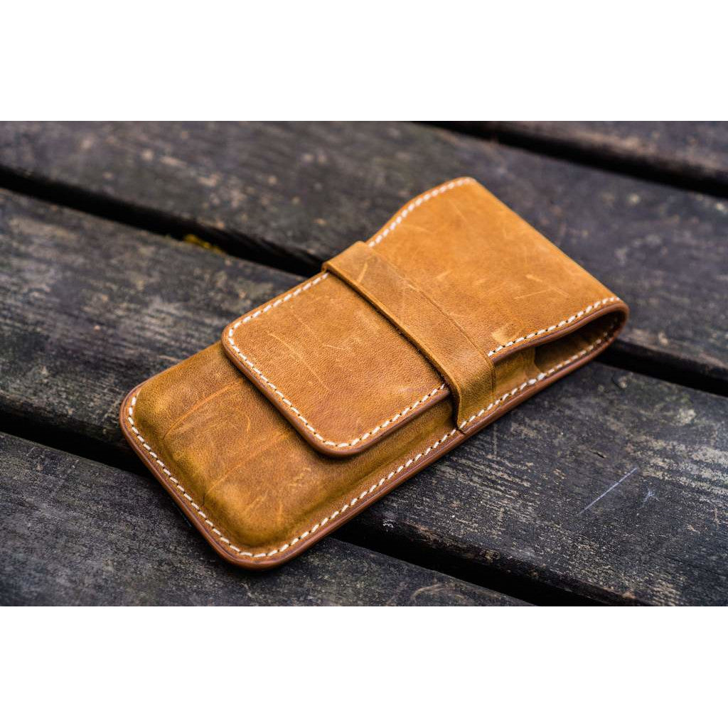 Galen Leather 3 Pen Flap Case - Crazy Horse Brown | Atlas Stationers.