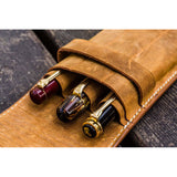 Galen Leather 3 Pen Flap Case - Crazy Horse Brown | Atlas Stationers.