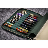 Galen Leather 10 Pen Zipper Case with A5 Notebook Holder - Crazy Horse Green | Atlas Stationers.