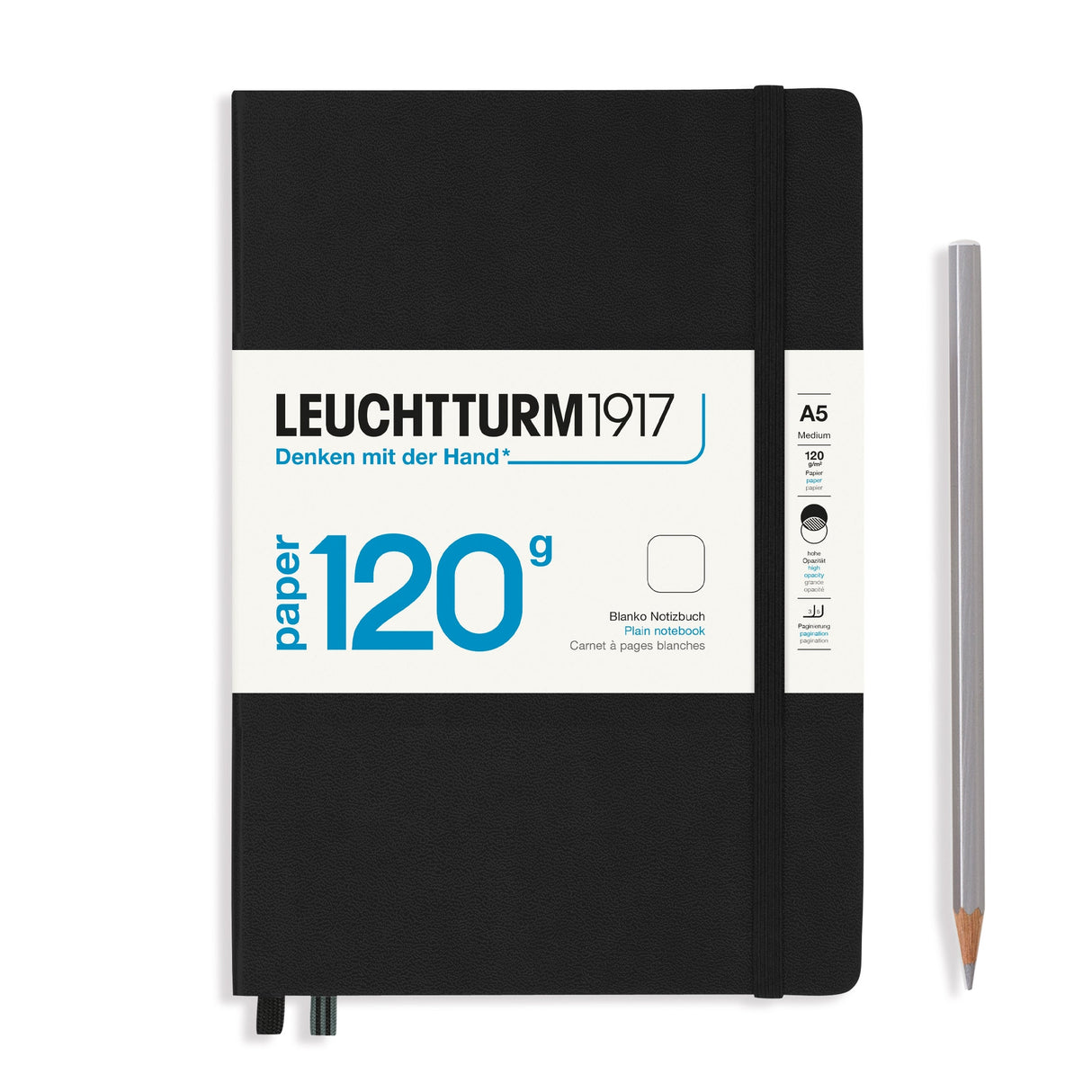 Leuchtturm A5 120g Hardcover Notebook - Black - Plain | Atlas Stationers.